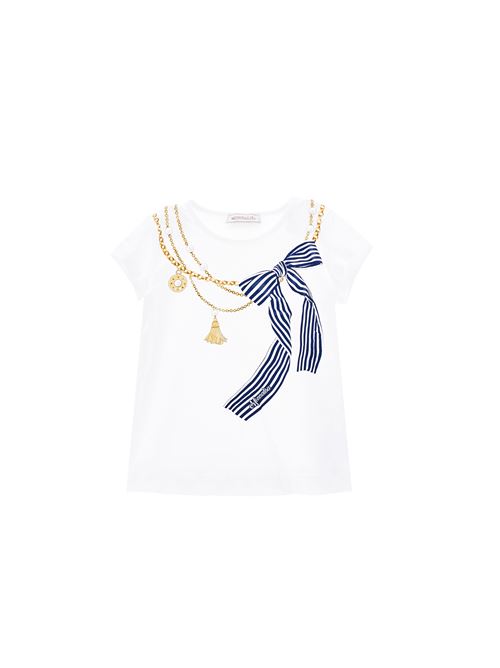 T-shirt, bambina, con stampa collana/fiocco. MONNALISA | 11A628 12010099